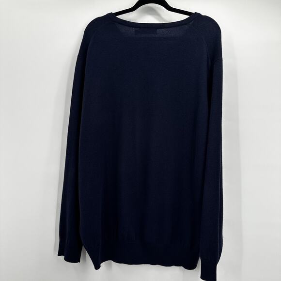 Polo Ralph Lauren Sweater Mens 2XL Big Navy Blue Merino Wool V Neck Pullover - Picture 3 of 8